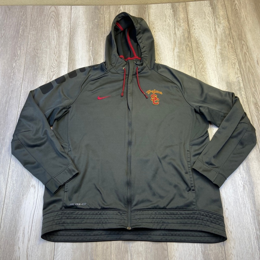 Nike USC Trojans Hoodie Mens 2XL Gray Red Therma FIT Full Zip Hooded Football *